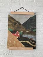 FLOW poster illustratie print met bergen en berghut, Verzamelen, Posters, Nieuw, Dier of Natuur, Ophalen of Verzenden, A4 of kleiner