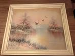 Olieverf Schilderij - Landschap met Vogels, Antiek en Kunst, Kunst | Schilderijen | Klassiek, Ophalen of Verzenden