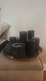 Gouden dienblad met donkergrijze kaarsen set, Nieuw, Ophalen of Verzenden, Metaal, Grijs