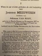 Meeuwesen x van Rooy 1877 Baarle-Nassau 1960 Poppel (B), Ophalen of Verzenden, Bidprentje