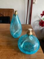 Blauwe glazen olielampjes, Huis en Inrichting, Woonaccessoires | Kandelaars en Kaarsen, Overige materialen, Gebruikt, Blauw, Ophalen of Verzenden