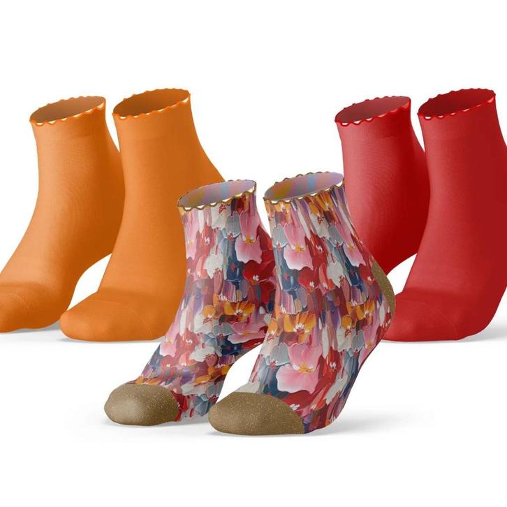 Oilpaint flower - maat 36-42 - 1 print, 2 effen sokken, Kleding | Dames, Sokken en Kousen, Nieuw, Sokken en Kniesokken, Maat 35 t/m 38