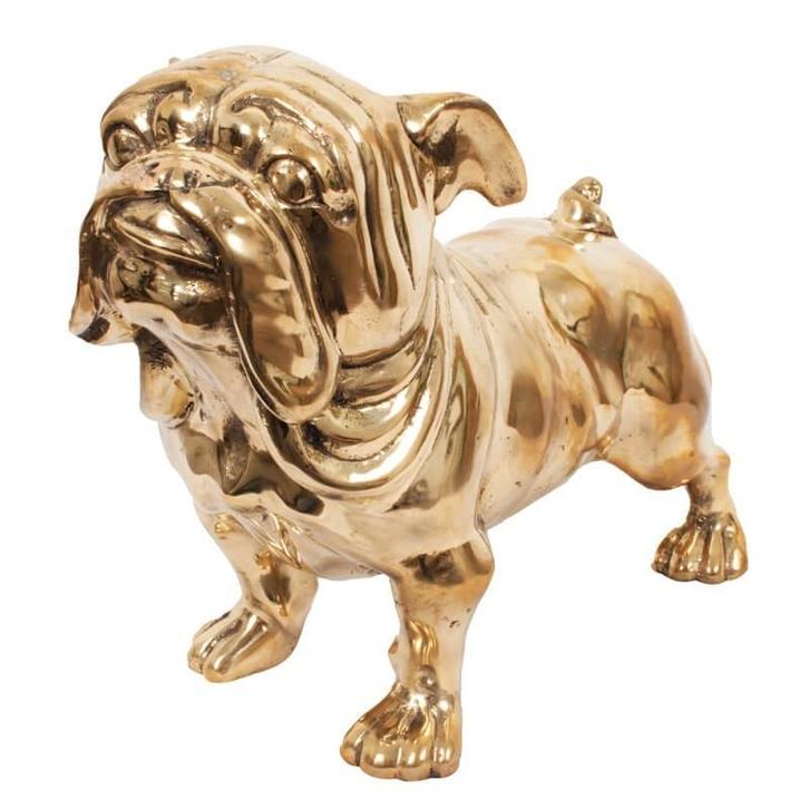bulldog messing beeld goud 37 cm, Antiek en Kunst, Kunst | Beelden en Houtsnijwerken, Ophalen of Verzenden