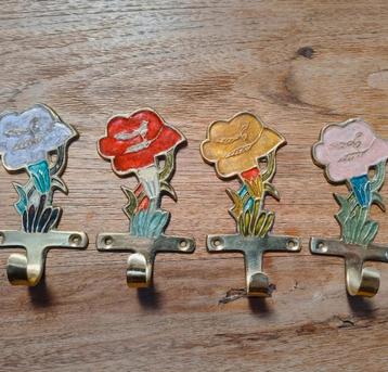 Messing wandhaak / kapstokhaak Roos (set van 4) beschikbaar voor biedingen