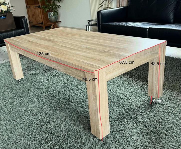 Mooie salontafel op wieltjes, licht eiken look, Huis en Inrichting, Tafels | Eettafels, Gebruikt, 50 tot 100 cm, 100 tot 150 cm