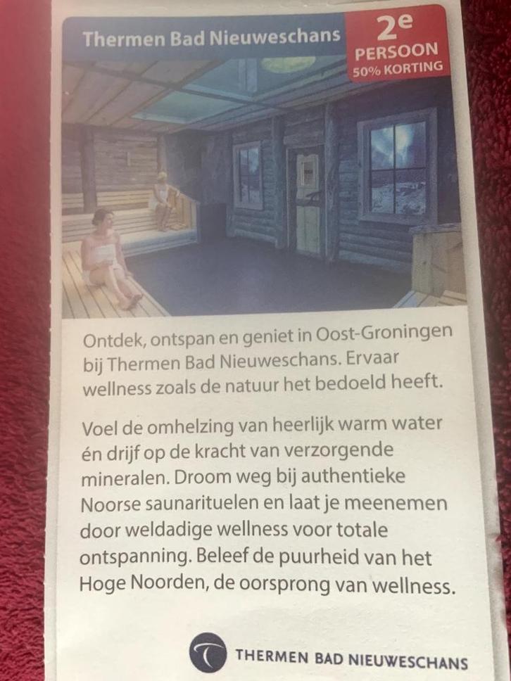 Thermen Bad Nieuweschans Voordeelbon, Tickets en Kaartjes, Kortingen en Cadeaubonnen, Drie personen of meer, Spa of Sauna, Kortingsbon