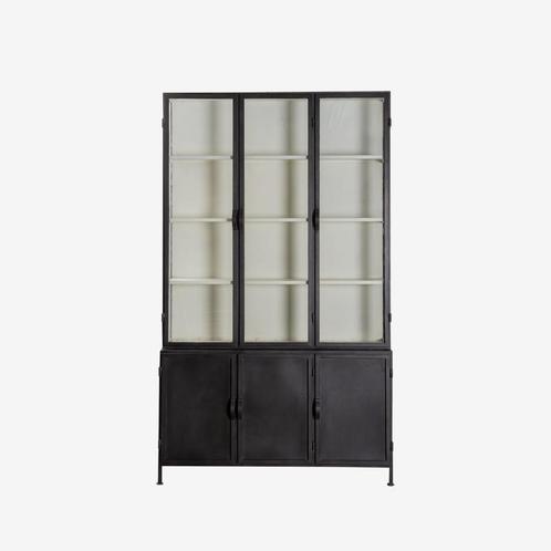 Buffetkast zwart metaal glas exclusief 142 cm breed actie, Huis en Inrichting, Kasten | Buffetkasten, Nieuw, 200 cm of meer, 100 tot 150 cm