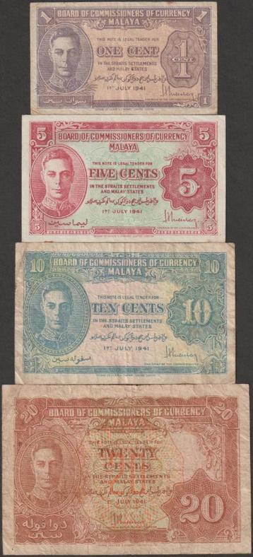 Malaya set van 4 biljetten gebruikt (nr 160) beschikbaar voor biedingen