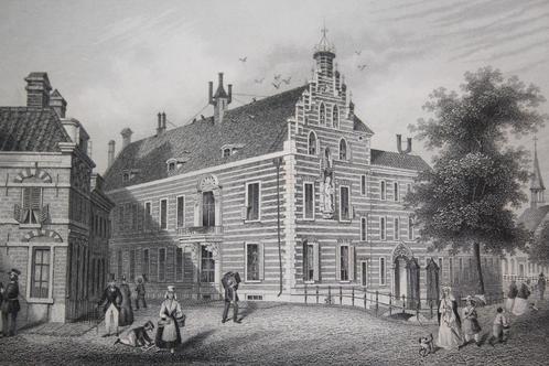 19e eeuwse ets (?) Gouvernementshuis Paushuis Utrecht, Antiek en Kunst, Kunst | Etsen en Gravures, Ophalen of Verzenden