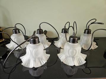 Set van 6 vintage glazen hanglampen, matglas  beschikbaar voor biedingen