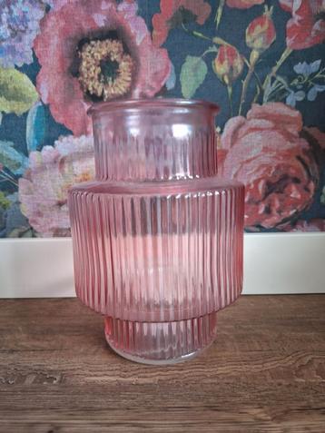 Roze glazen vaas/windlicht 25cm beschikbaar voor biedingen