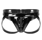 Zwarte wetlook slip met rits / onderbroek heren leren lak, Verzenden, Zwart, Slip