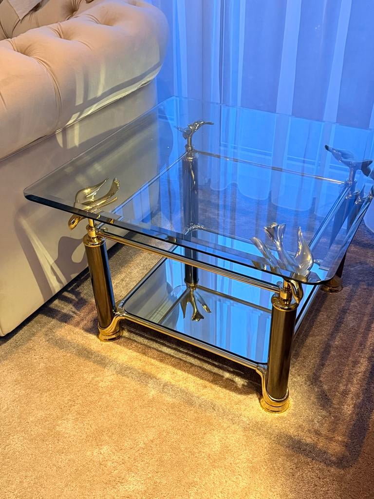Stijlvolle Salontafel / Bijzettafel Glas & Metaal, Huis en Inrichting, Tafels | Salontafels, Ophalen, Gebruikt, Vierkant, 50 tot 100 cm