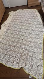 Hema gehaakt bedsprei sprei offwhite groen randje 200 x 200, Ophalen of Verzenden, Gebruikt