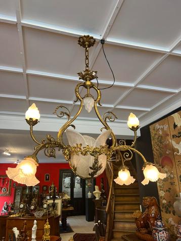 Grote bronzen luster hanglamp 19e eeuw