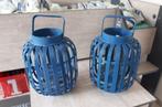 2 stuks Bamboe lantaarns, Ophalen, 25 tot 50 cm, Blauw, Zo goed als nieuw