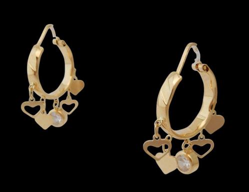 Prachtige 18 karaat Gouden Bedeltjes Hartjes Oorbellen, Sieraden, Tassen en Uiterlijk, Oorbellen, Nieuw, Hangers, Goud, Goud, Ophalen of Verzenden