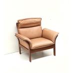 Vintage design fauteuil jaren '60 '70 leer midcentury chair, Gebruikt, Verzenden, Minder dan 75 cm, Leer