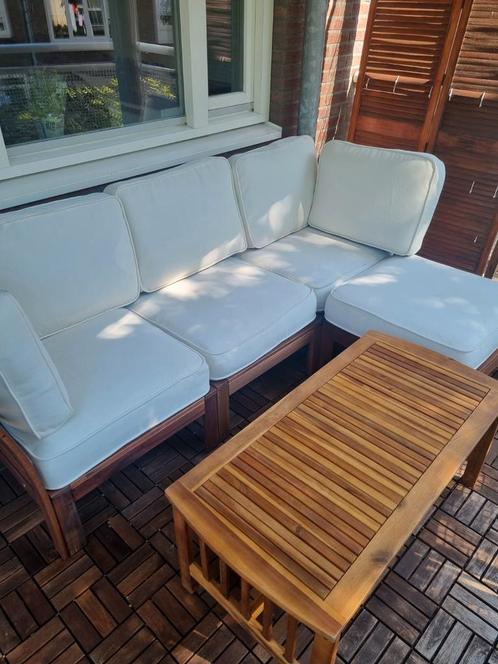 Ikea Nammaro loungeset met Vidaxl tuintafel, Tuin en Terras, Tuinsets en Loungesets, Zo goed als nieuw, Loungeset, Hout, 3 zitplaatsen