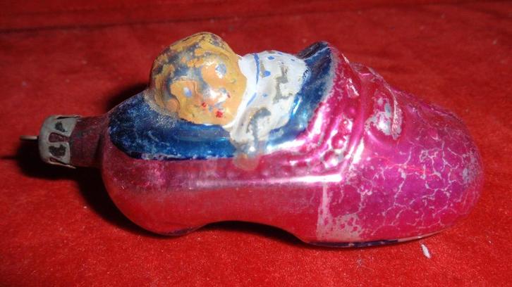Oude glazen kerstbal zeldzaam kindje in schoen, Diversen, Kerst, Gebruikt, Ophalen of Verzenden