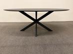 Ovale eettafel HPL grijs eiken 200x100, 100 tot 150 cm, 200 cm of meer, Ophalen of Verzenden, Zo goed als nieuw
