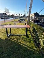 Houten tuintafel met metalen onderstel, Tuin en Terras, Ophalen, Gebruikt, Rechthoekig, Hout