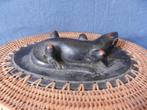 Ovale gevlochten doos met houten salamander Lombok Indonesie, Antiek en Kunst, Kunst | Niet-Westerse kunst, Ophalen of Verzenden