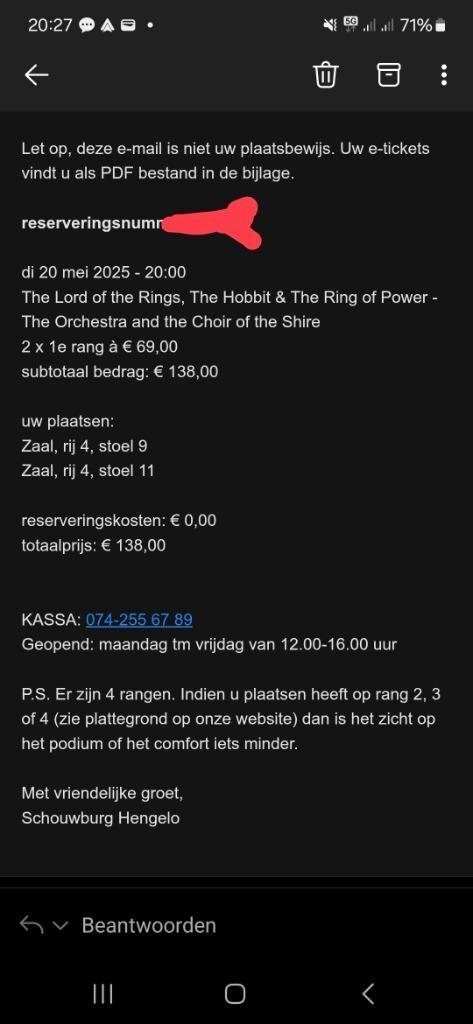 2x 1e klas theatertickets hengelo 20 mei lord of the rings, Tickets en Kaartjes, Theater | Overige, Twee personen, Mei