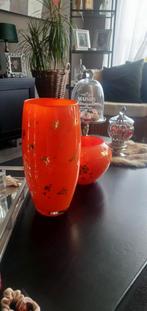 Set knal oranje met bladgoud erin, Minder dan 50 cm, Glas, Oranje, Ophalen of Verzenden