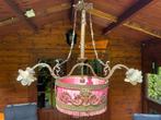 Prachtige antieke bronzen hanglamp met zijden oud roze korf, Antiek en Kunst, Antiek | Lampen, Ophalen