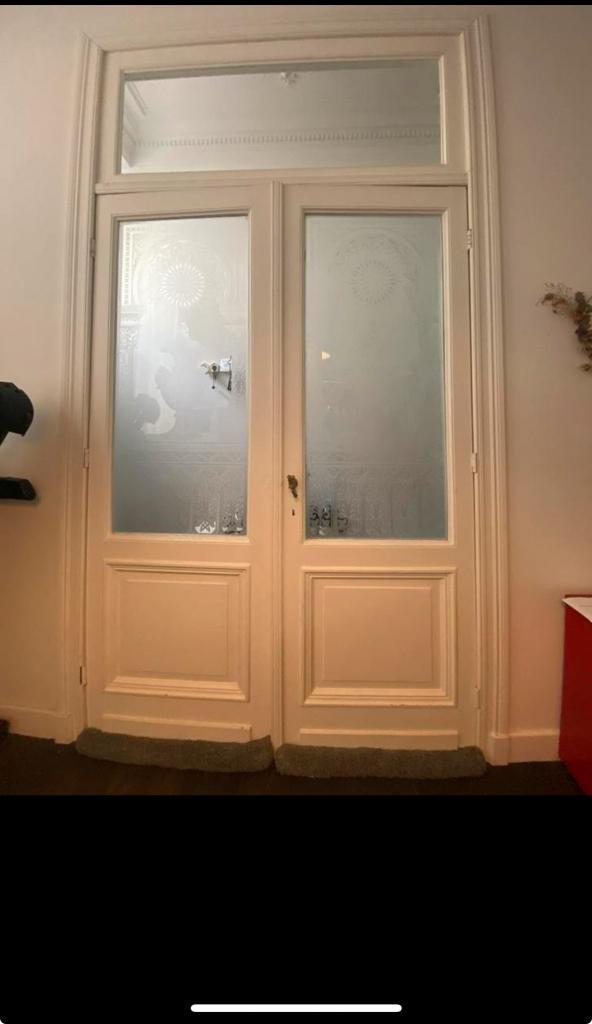 Prachtige ensuitedeuren met geetst glas uit 1921, Doe-het-zelf en Verbouw, Deuren en Horren, Zo goed als nieuw, Binnendeur, 215 cm of meer