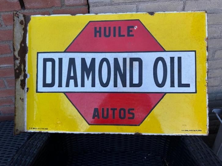 Emaille Diamond Oil bord. 1931 Dubbelzijdig 60 x 40 cm., Verzamelen, Merken en Reclamevoorwerpen, Gebruikt, Reclamebord, Ophalen of Verzenden