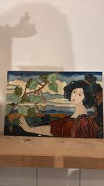 Antiek emaille tegel kunstwerk art nouveau jugendstil, Antiek en Kunst, Ophalen of Verzenden