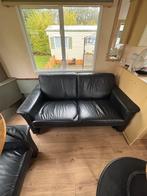 Zwarte leren 2-zits bank + 2 zits, Ophalen of Verzenden