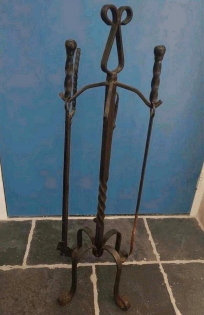 Kachel / haard bestekset (2x tang, 1x pook en 1x houder), Huis en Inrichting, Kachels, Ophalen of Verzenden, Gebruikt, Houtkachel