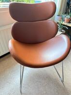 Design kunstleder fauteuil uit Denemarken cognacbruin, Ophalen, Gebruikt, Modern / industrieel, 75 tot 100 cm
