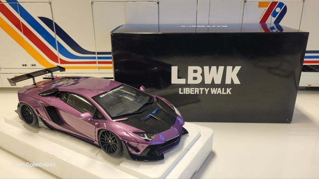 AUTOart Lamborghini Aventador Liberty Walk LB-Works Purple, Auto, Autoart, Ophalen of Verzenden, Zo goed als nieuw