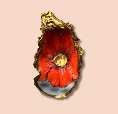 Handbeschilderde Oesterschelp - Bloem - Unieke Decoratie, Huis en Inrichting, Woonaccessoires | Wanddecoraties, Nieuw, Ophalen of Verzenden