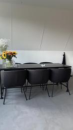 6x Woood Boucle eetkamer stoelen zwart, Huis en Inrichting, Stoelen, Ophalen, Zwart, Zo goed als nieuw, Stof