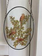 Vintage raamhanger vogels bloemen glas in lood ovaal retro, Ophalen of Verzenden