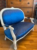 Charmant Barok Kinderbankje - Blauw Fluweel, Antiek en Kunst, Antiek | Meubels | Stoelen en Banken, Ophalen