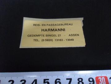 stickers Assen reis- en passagebureau HARMANNI  beschikbaar voor biedingen