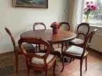 antieke eettafel met zes stoelen, Huis en Inrichting, Tafels | Eettafels, Rond, 200 cm of meer, 50 tot 100 cm, Zo goed als nieuw