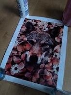 Canvas poster vos met bloemen, Minder dan 50 cm, Nieuw, Ophalen of Verzenden, Foto of Poster