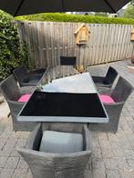 Mooie tuintafel met 6 tuinstoelen inclusief kussens, Ophalen, 6 zitplaatsen, Aluminium, Zo goed als nieuw