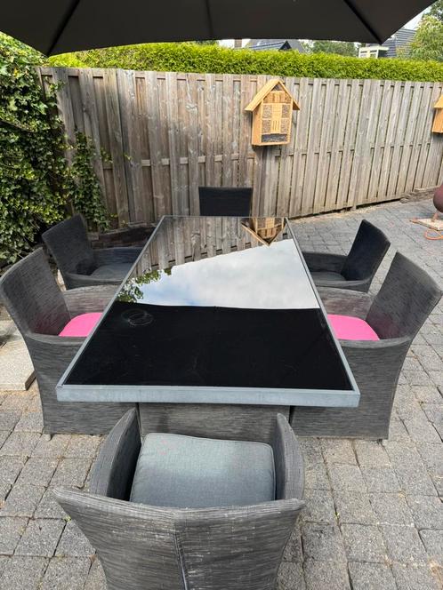 Mooie tuintafel met 6 tuinstoelen inclusief kussens, Tuin en Terras, Tuinsets en Loungesets, Zo goed als nieuw, Tuinset, Aluminium