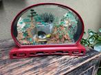 Chinees kurk diorama achter glas houtsnijwerk voet chinese, Ophalen of Verzenden