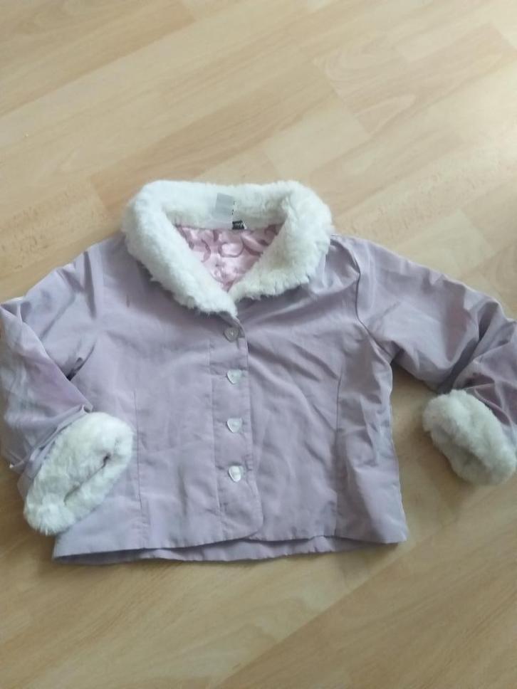 paarse H&M jasje met bont, maat 116, Kinderen en Baby's, Kinderkleding | Maat 116, Zo goed als nieuw, Meisje, Jas, Ophalen of Verzenden
