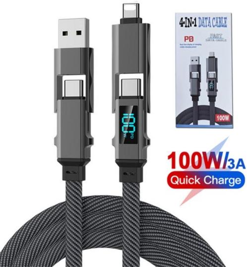 3 in 1 USB Retractable Cable with Type C, Lightening, Telecommunicatie, Mobiele telefoons | Telefoon-opladers, Nieuw, Verzenden