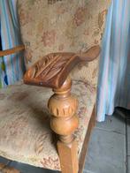 Mooie vintage stoel, originele stof, houtsnijwerk, opknapper, Gebruikt, Bruin, Hout, Vintage antiek gobelin